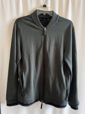 Armani Exchange Men's Dark Olive Green Full-Zip Knit Jacket